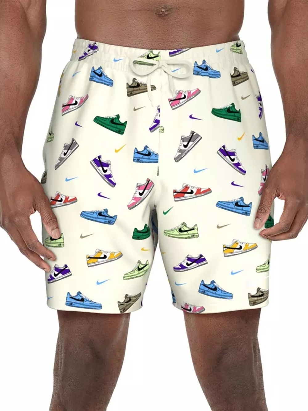 Nike Men’s Multi Print Volley 7" Cream Swim Trunks with Multicolor Sneaker Print